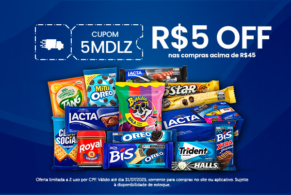 Cupom 5MDLZ R$ 5 OFF ate 31/07